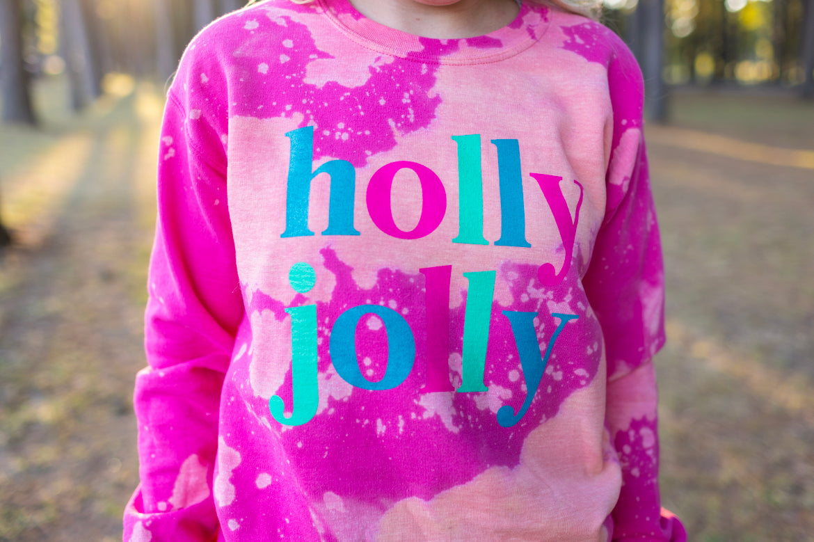 Holly Jolly (Bleached Fuschia Sweatshirt)