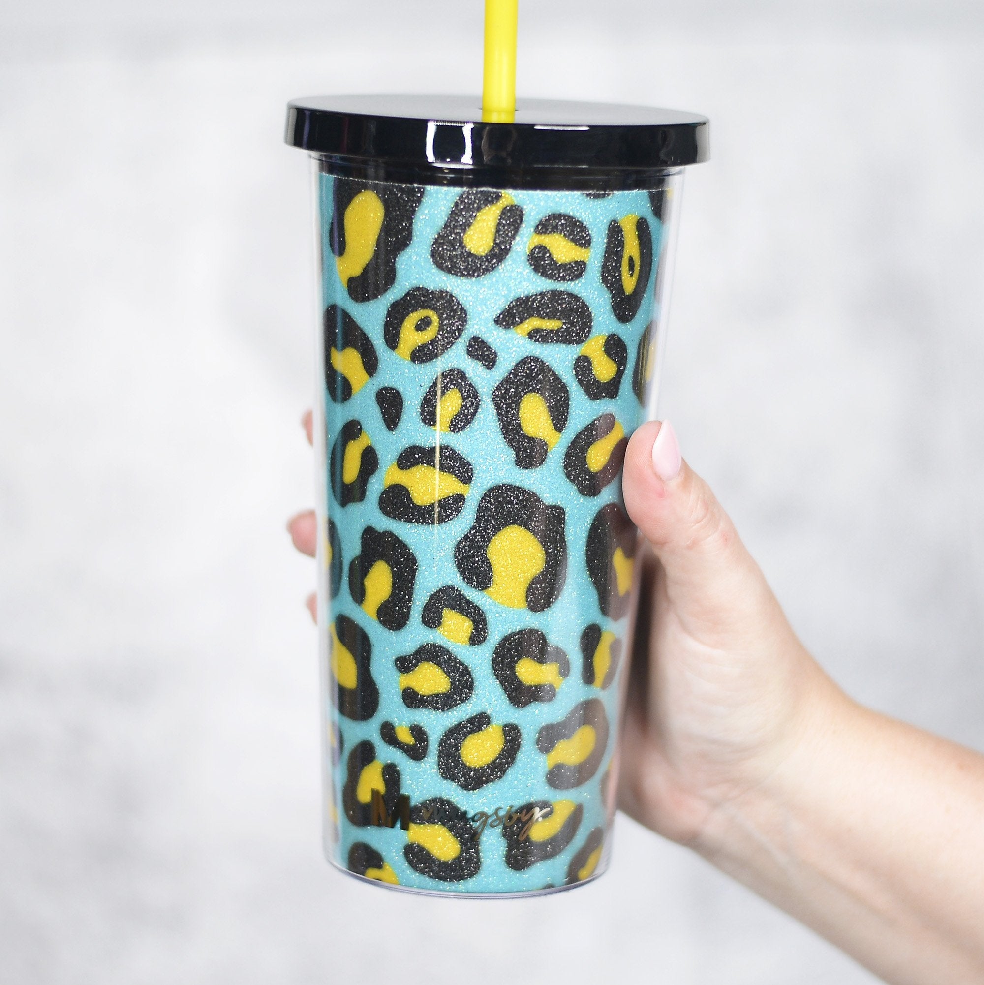 Teal and Yellow Leopard Tumbler